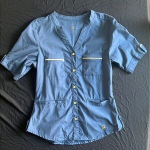 Jaanuu 3/4 sleeve Blue Button-Up scrub Top-XS